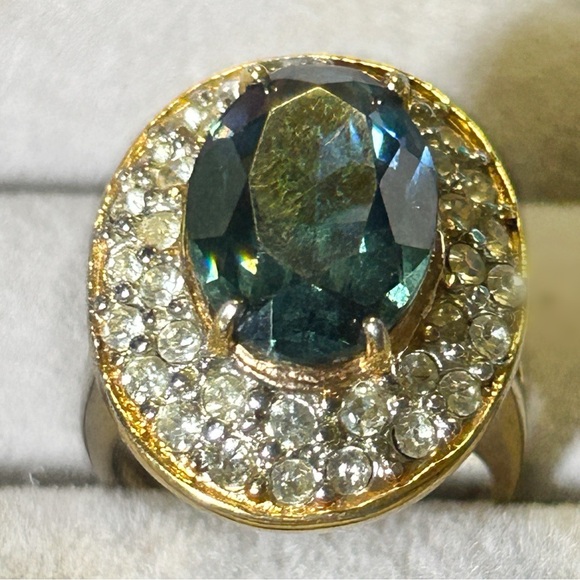 aurora Jewelry - Aurora 18 KT GF Dark Blue Faux Topaz Size 6
Ladies Ring Large Faux Gemst…
